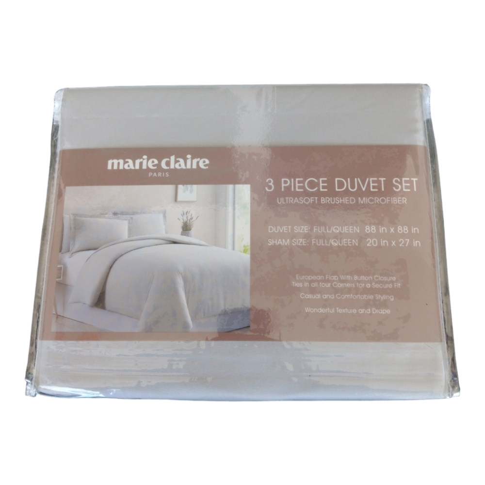 Marie Claire Paris Full/Queen 3pc Duvet Cover Set Gray Brand New